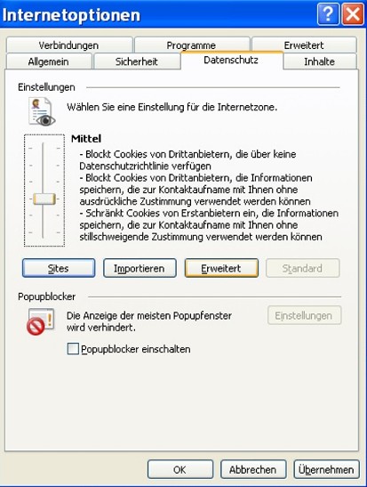 Datenschutzeinstellungen Internet Explorer 7